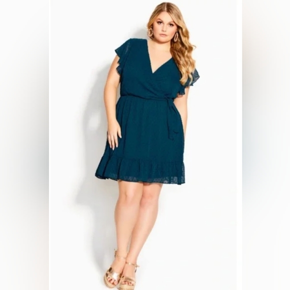 City Chic Dresses & Skirts - CITY CHIC Dobby Flutter Sleeve Tie Dress